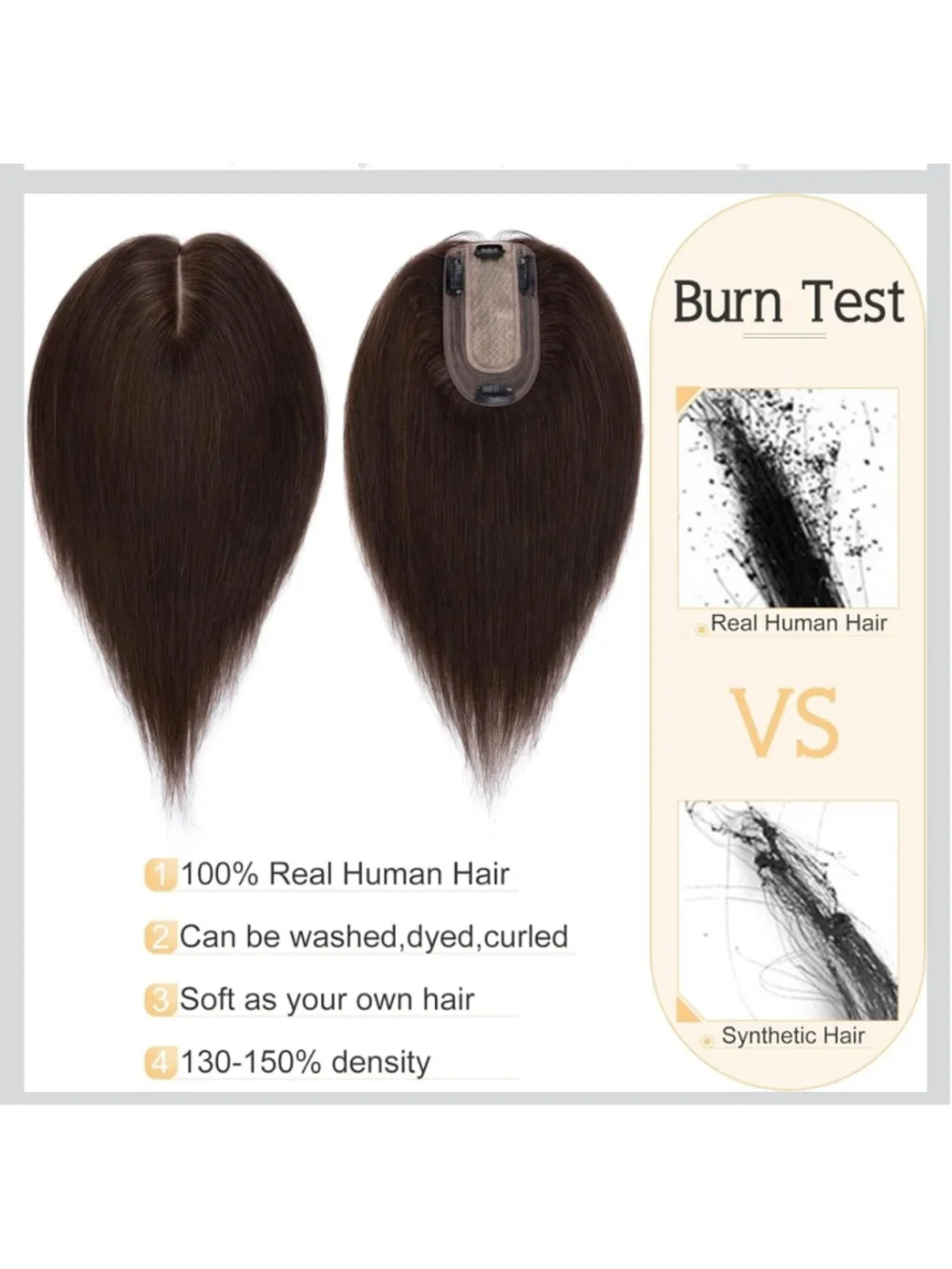 SEGO Dark Brown Human Hair Topper Wiglet - Picture 2 of 16